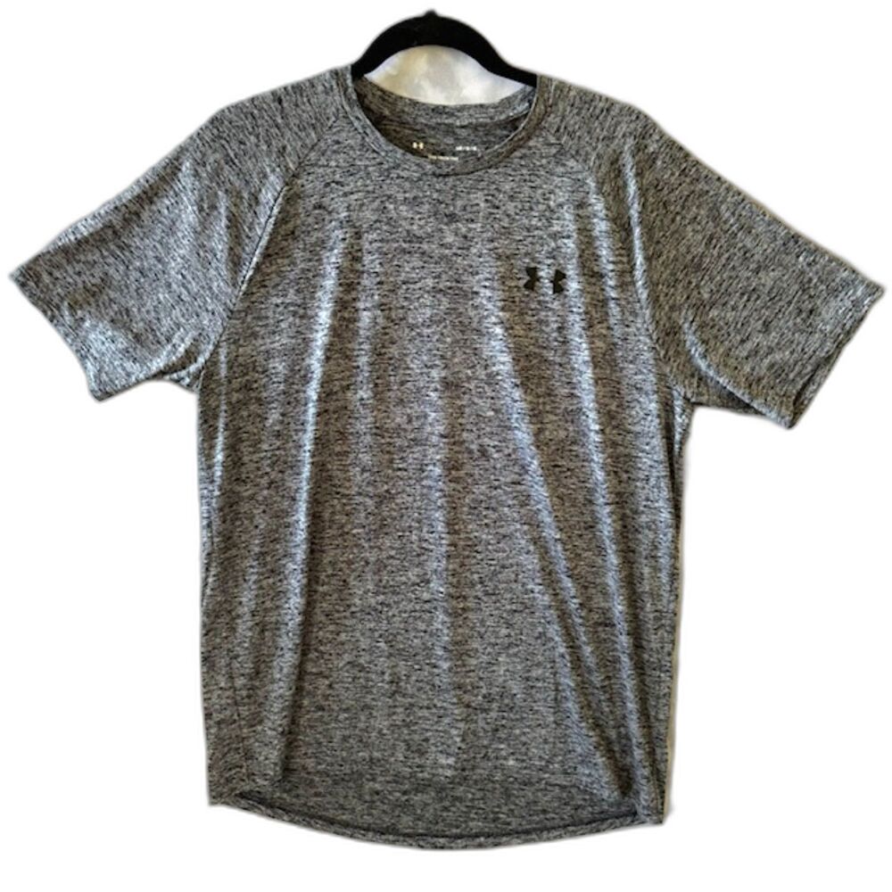 Under Armour Men's SZ L Gray Gym SS Tech Tee Crew Neck Active Soft Lightweight